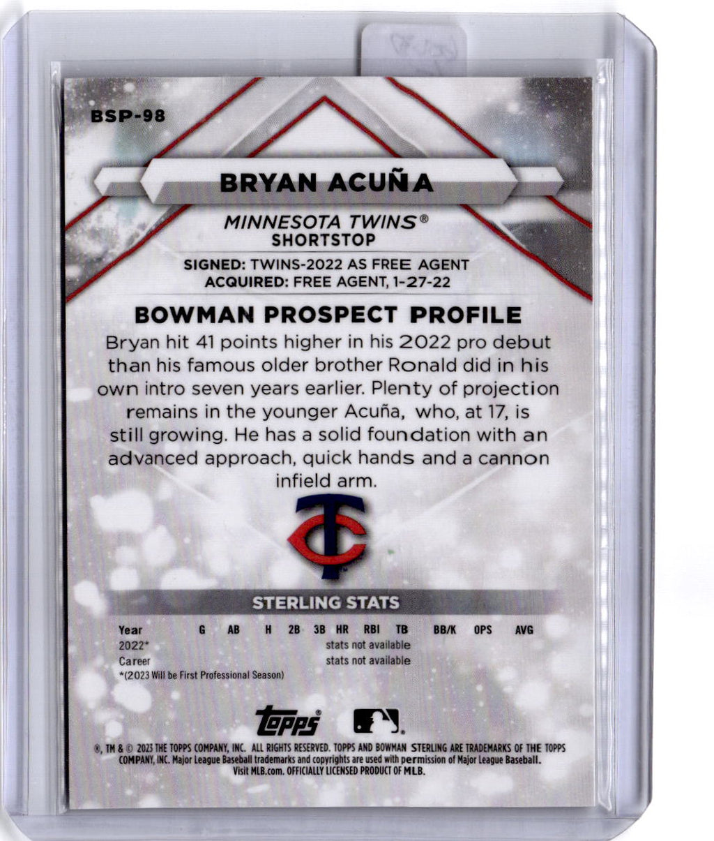 2023 Bowman Sterling #BSP-98 Bryan Acuña Gold Refractors #/50
