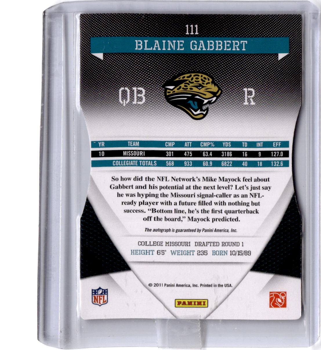 2011 Donruss Elite #111 Blaine Gabbert Status Autographs #/24