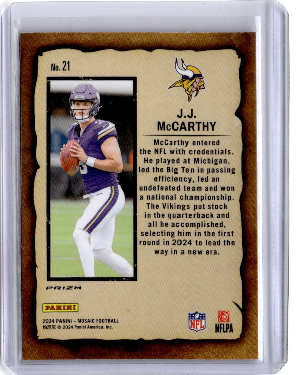 2024 Panini Mosaic #21 J.J. McCarthy Notoriety Mosaic