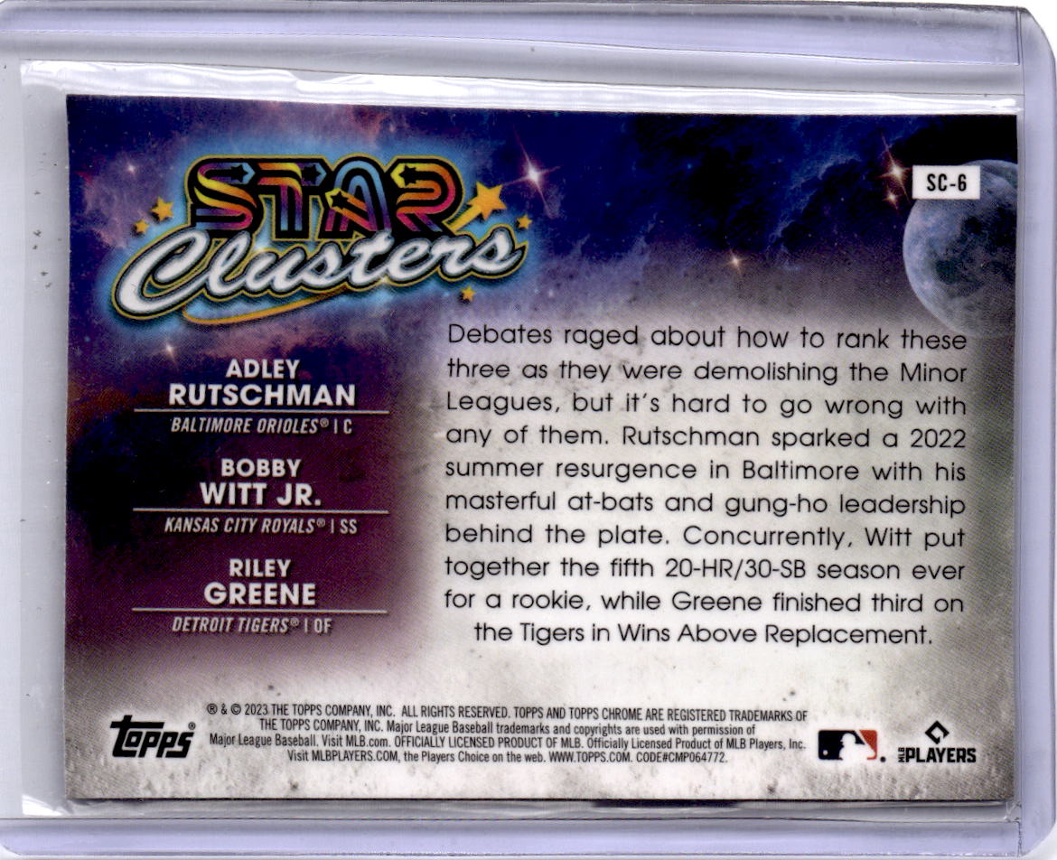 2023 Topps Chrome Cosmic Riley Greene / Bobby Witt Jr. / Rutschman Star Clusters