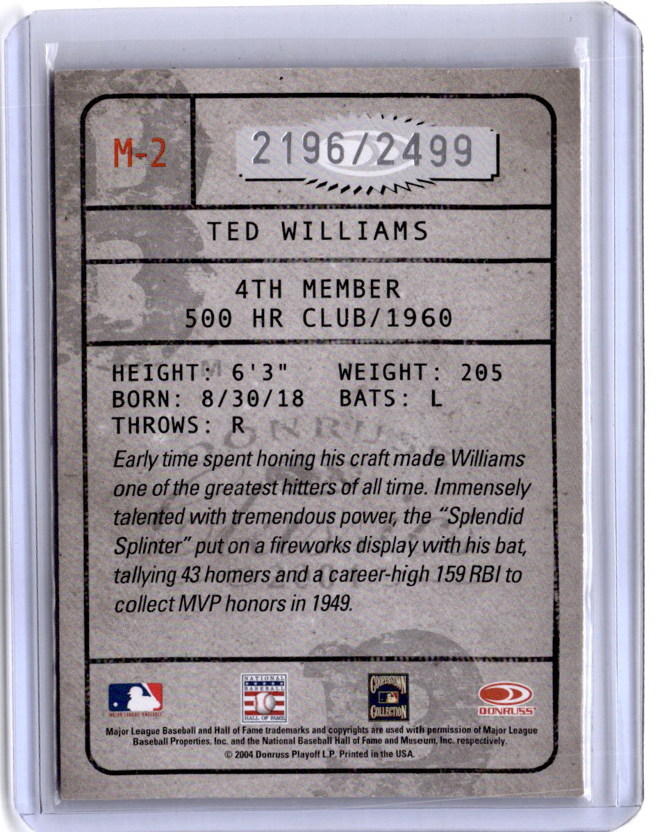 2004 Donruss Classics #M-2 Ted Williams Membership #/2499