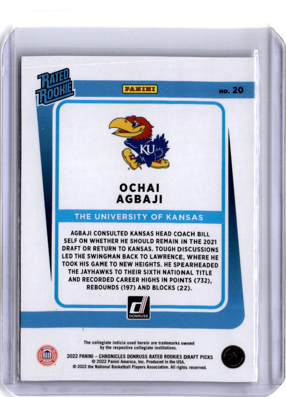 2022 Chronicles Draft Picks Ochai Agbaji Donruss Rated Rookies Cracked Ice #/7