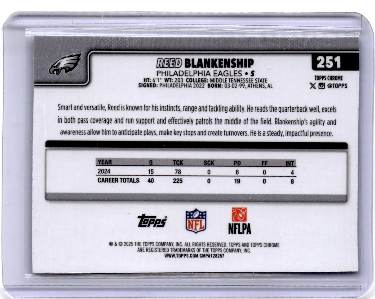 2025 Topps Chrome #251 Reed Blankenship Aqua Refractor #/199