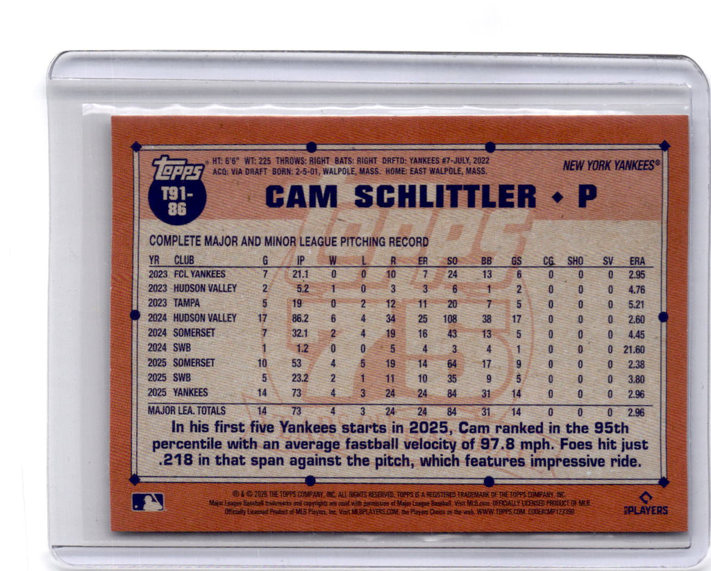 2026 Topps Cam Schlittler 1991 Topps Baseball 35th Anniversary Crackle Foil