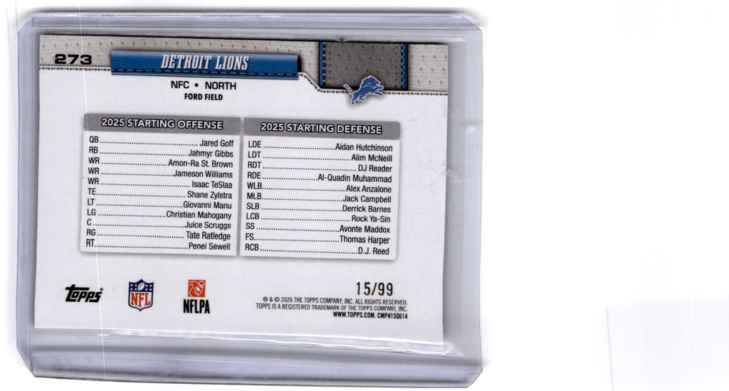 2026 Topps Flagship #273 Detroit Lions Green Foil /99