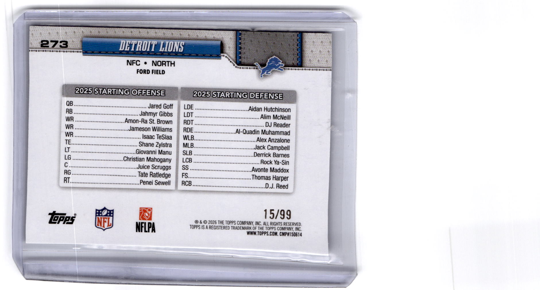 2026 Topps Flagship #273 Detroit Lions Green Foil /99