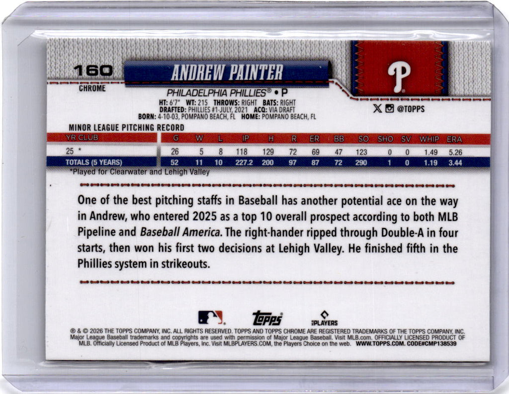 2026 Topps Chrome #160 Andrew Painter Green Geometric Refractors #/99
