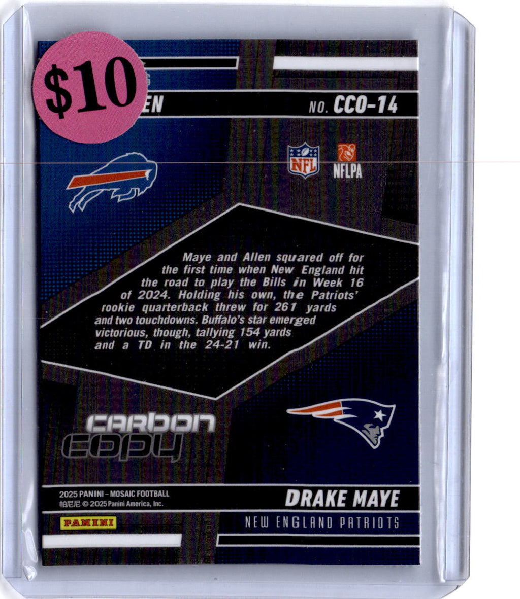 2025 Panini Mosaic #CCO-14 Drake Maye / Josh Allen Carbon Copy