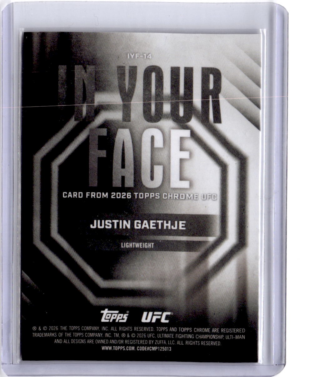 2026 Topps Chrome UFC #IYF-14 Justin Gaethje In Your Face Gold Refractor