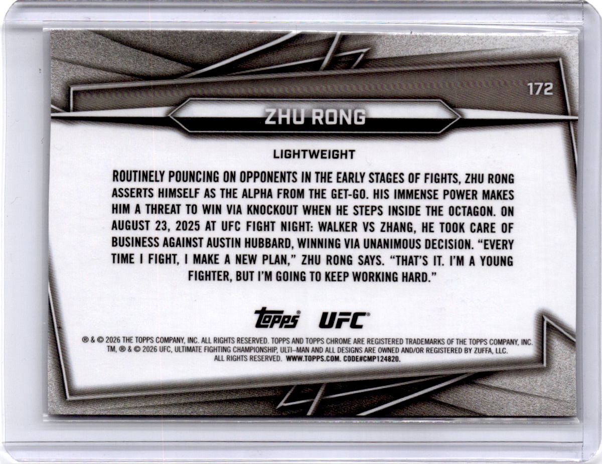 2026 Topps Chrome UFC #172 Zhu Rong Black RayWave Refractor