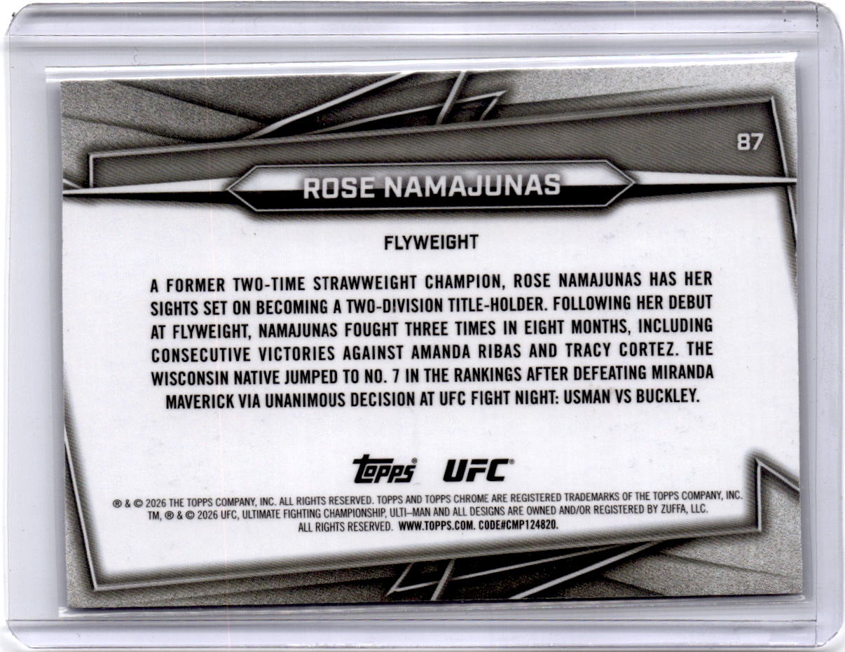2026 Topps Chrome UFC #87 Rose Namajunas Blue RayWave Refractor
