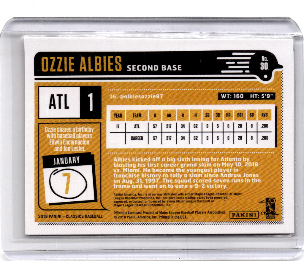 2018 Panini Chronicles #30 Ozzie Albies Classics Timeless Tribute Gold #/99