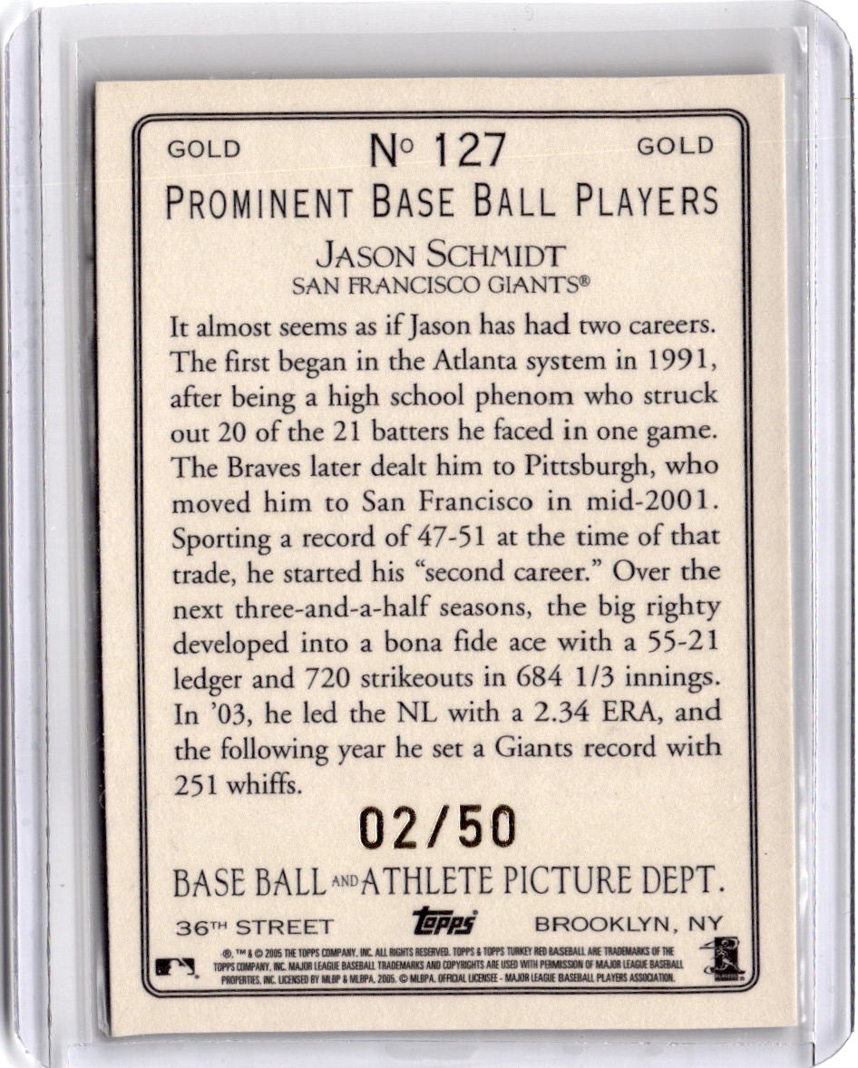 2005 Topps Turkey Red #127 Jason Schmidt Gold #/50