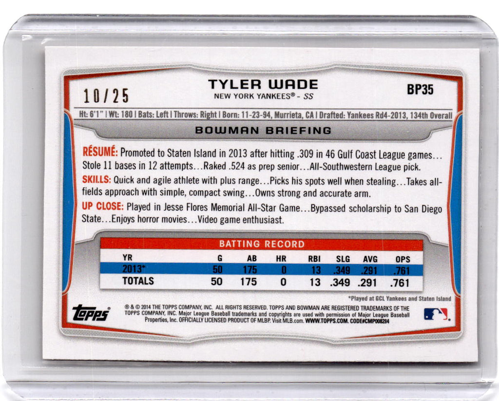 2014 Bowman #BP35 Tyler Wade Prospects Red Ice #/25