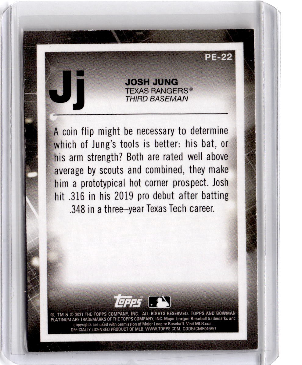 2021 Bowman Platinum #PE-22 Josh Jung Precious Elements Orange #/25