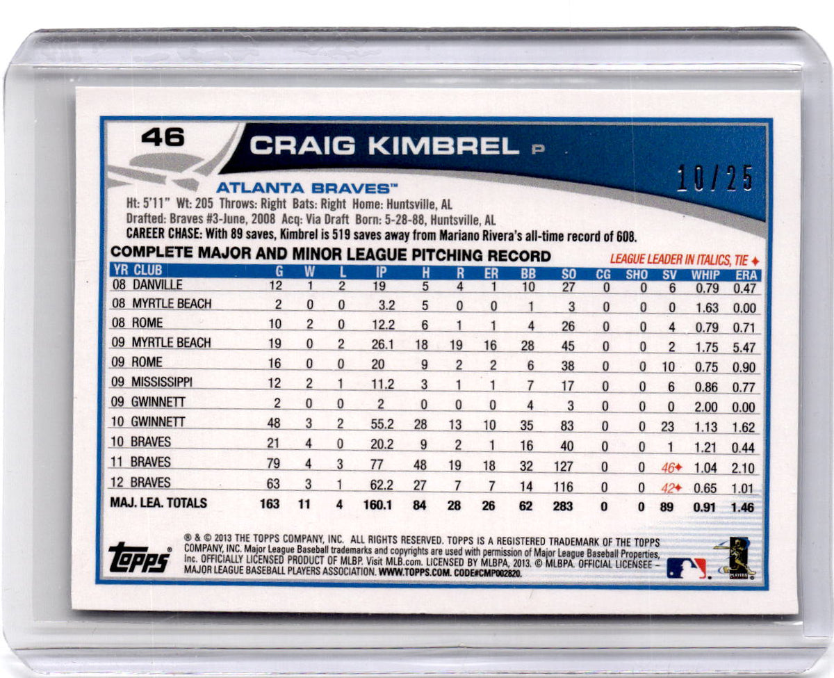 2013 Topps #46 Craig Kimbrel Sapphire #/25