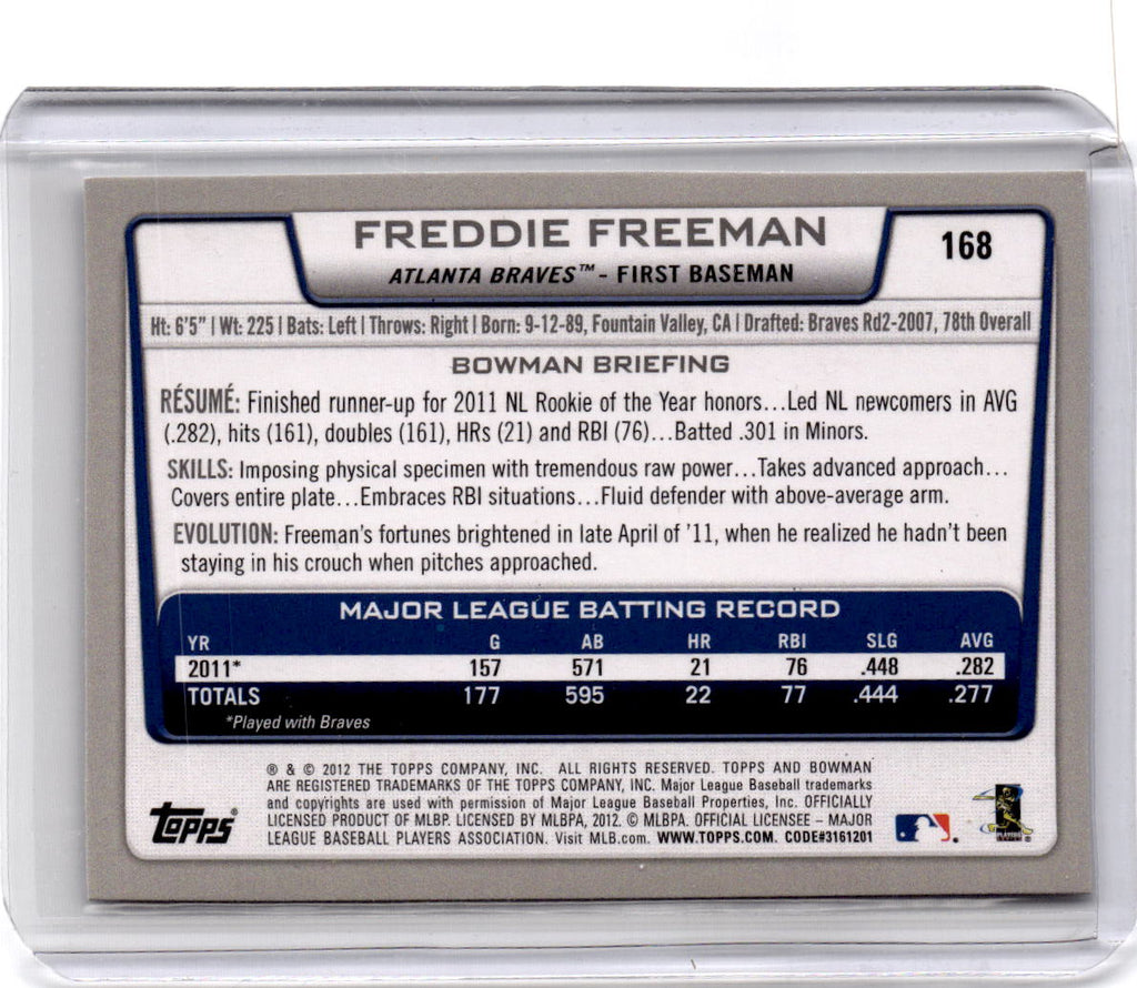 2012 Bowman #168 Freddie Freeman Silver Ice