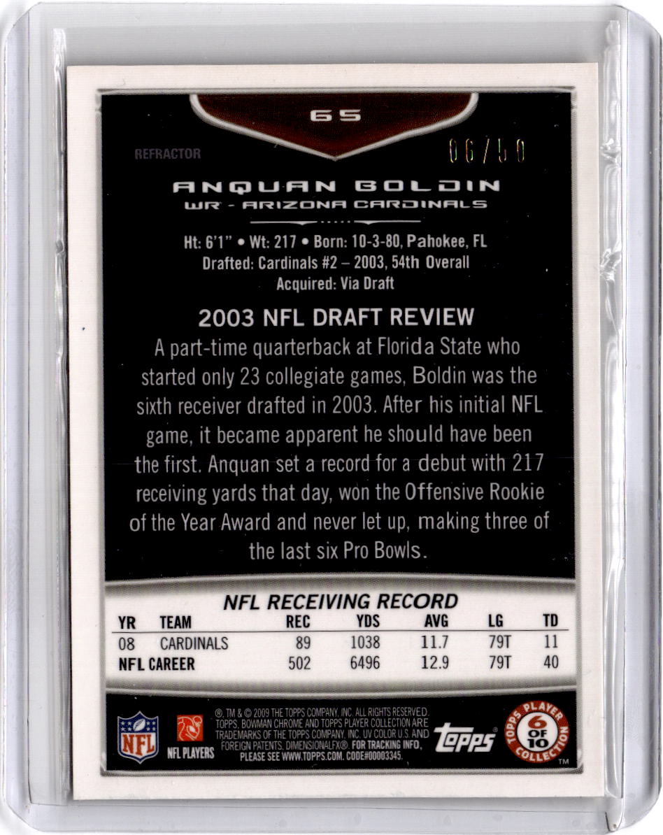 2009 Bowman Chrome #65 Anquan Boldin Gold Refractors #/50