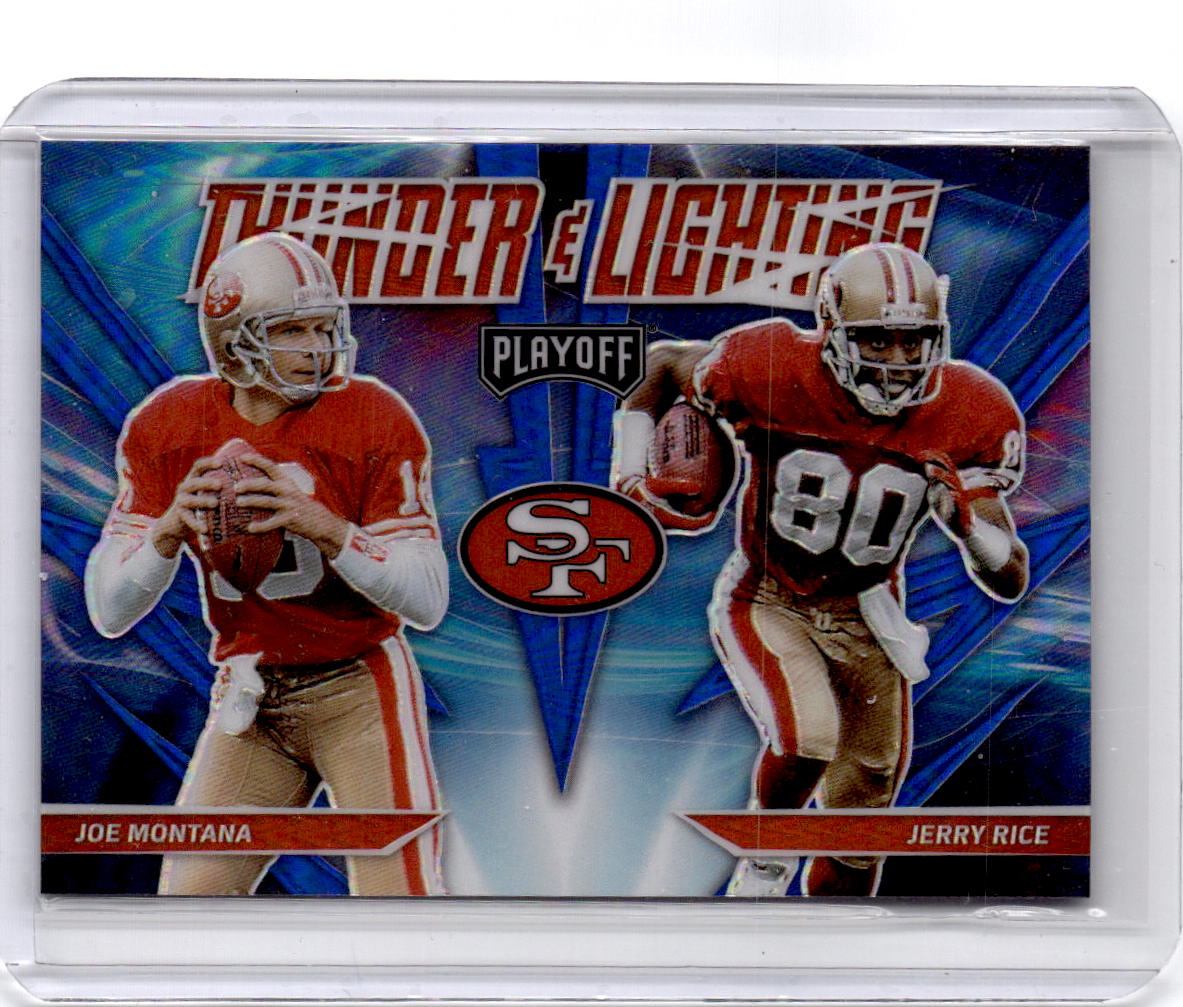 2021 Panini Playoff Joe Montana / Jerry Rice Thunder & Lightning Purple Prizm