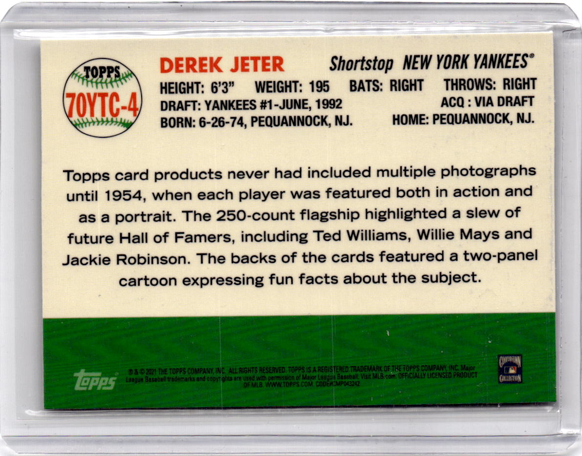 2021 Topps #70YT-4 Derek Jeter 70 Years of Topps Baseball (Series 1)