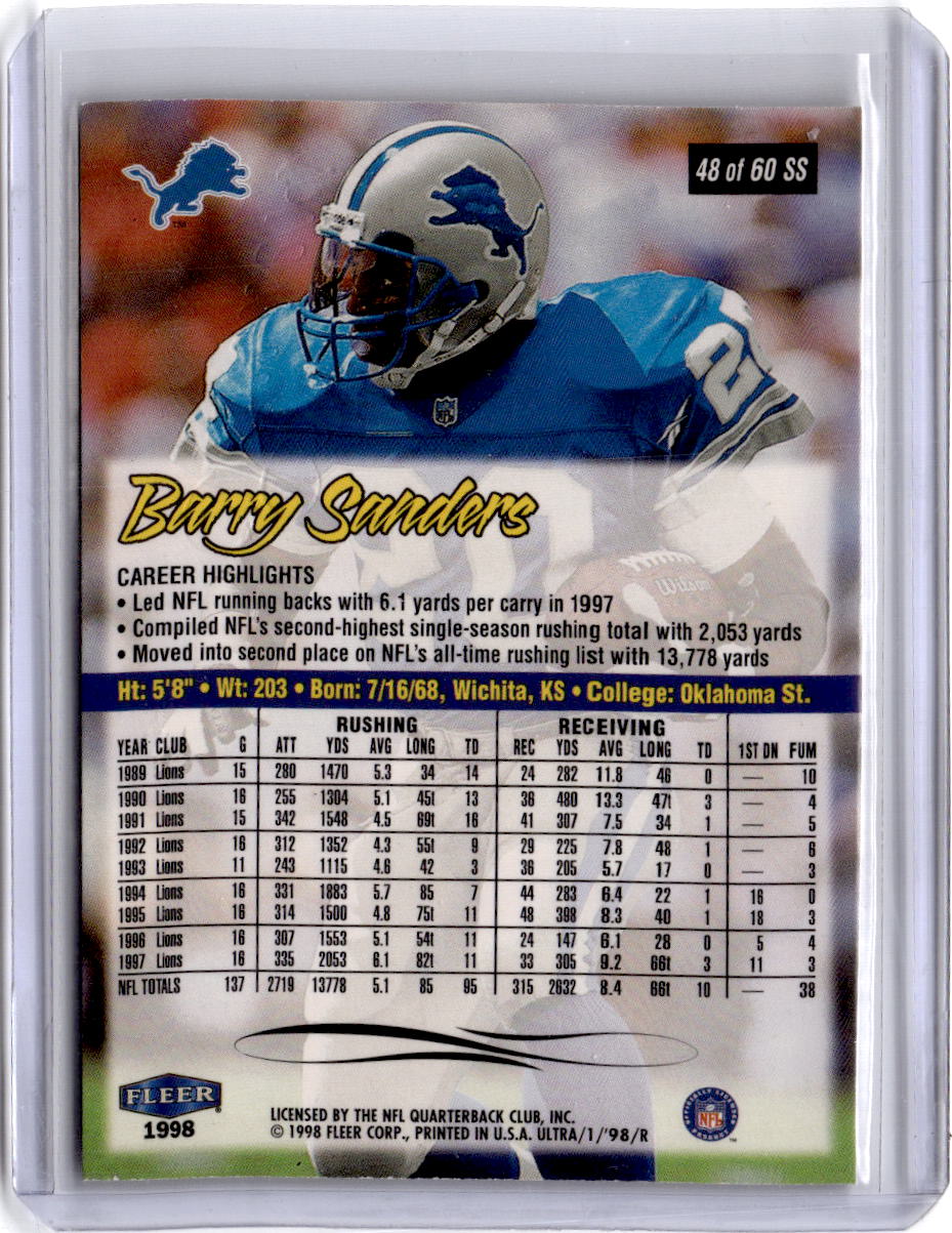 1998 Ultra #48SS Barry Sanders Sensational Sixty