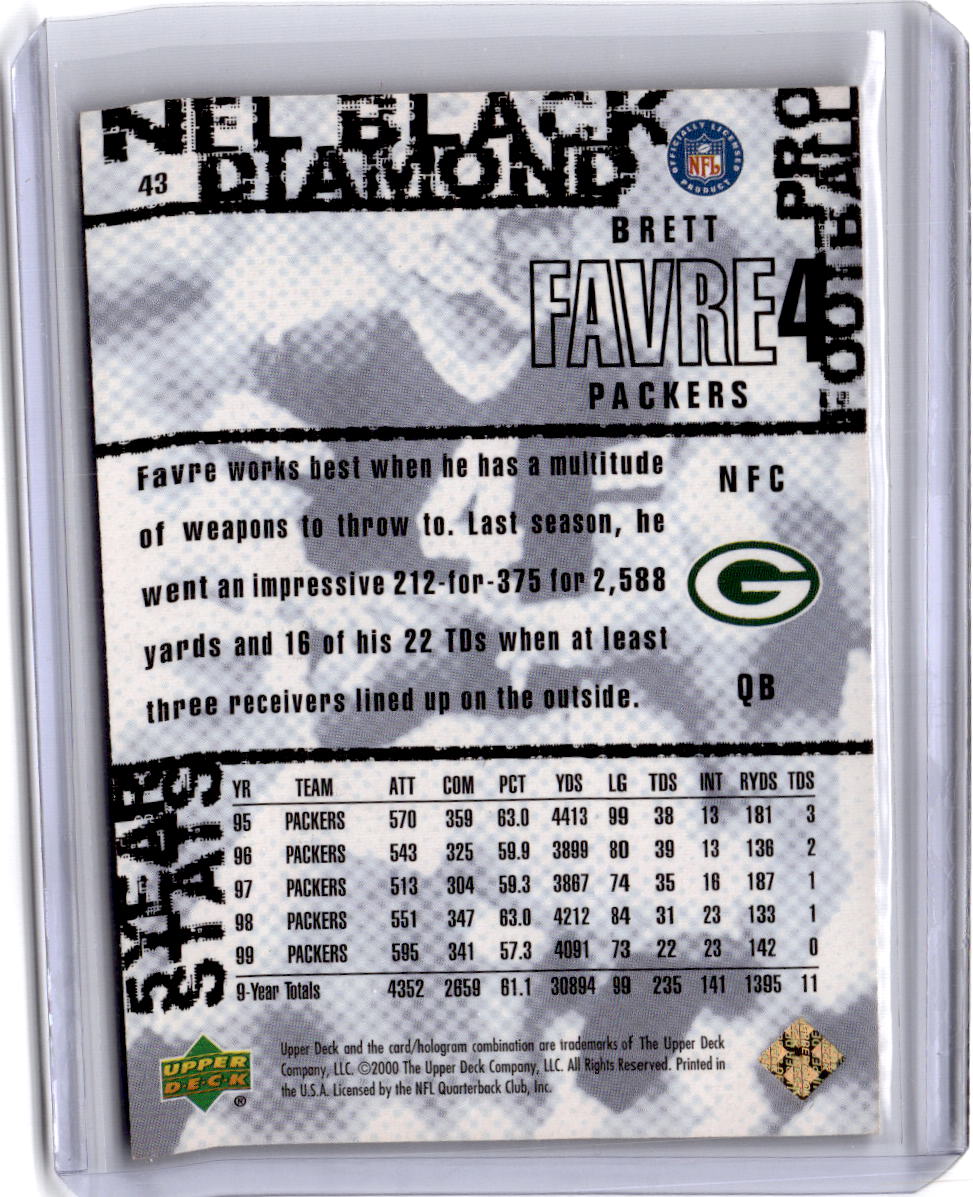 2000 Upper Deck Black Diamond #43 Brett Favre Gold #/1000