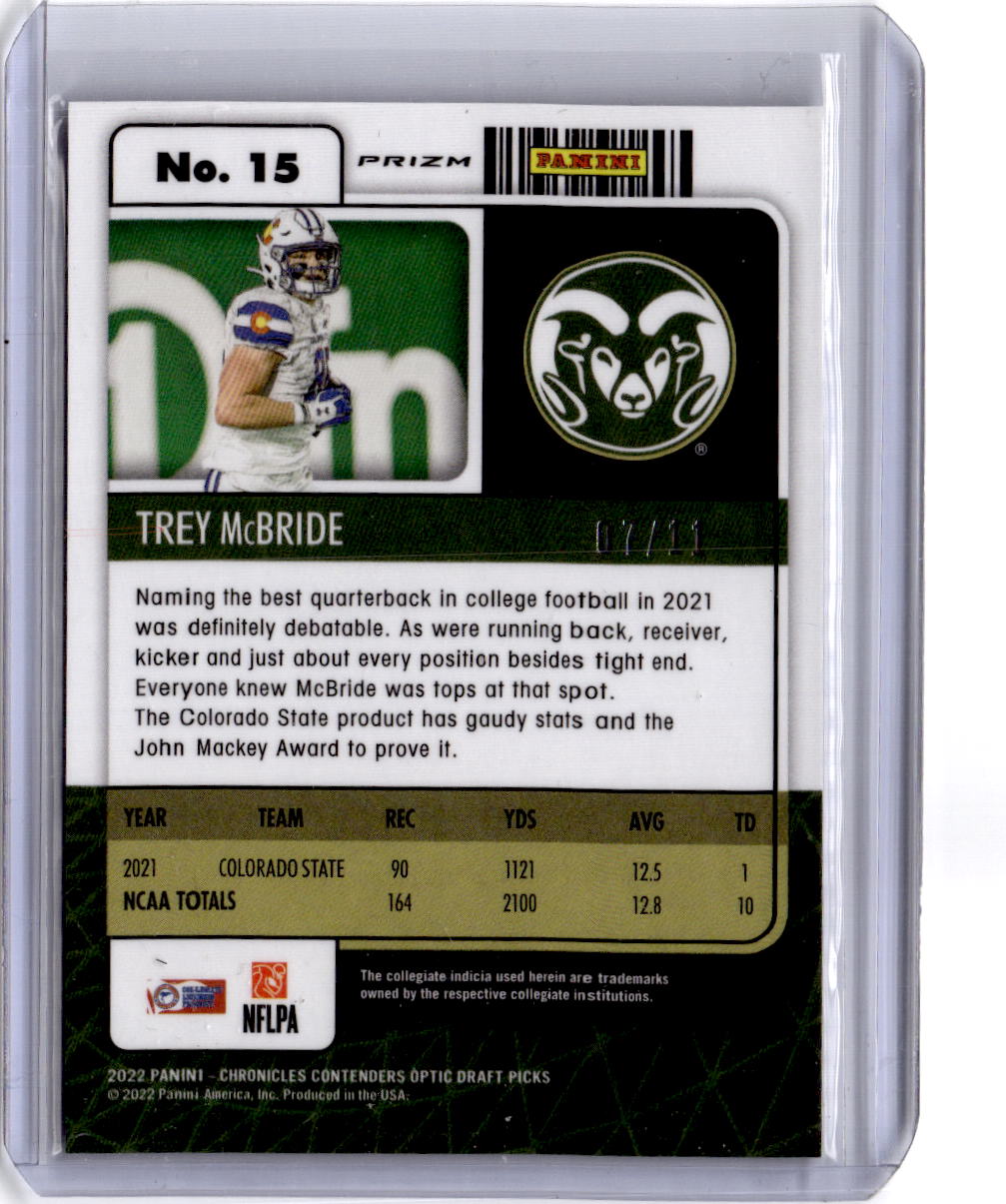 2022 Panini Draft Picks Trey McBride Contenders Optic Cracked Ice #/11