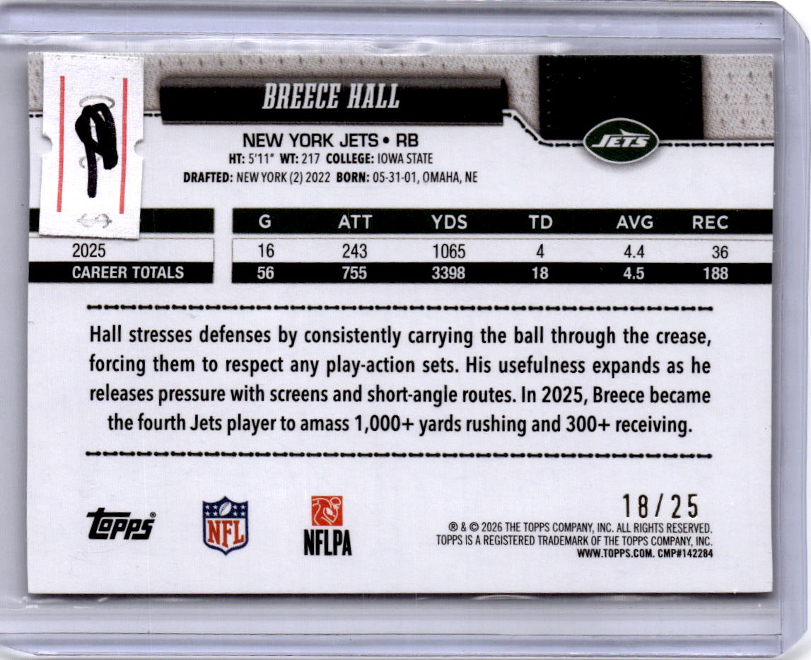2026 Topps Flagship #162 Breece Hall Orange Holo Foil #/25