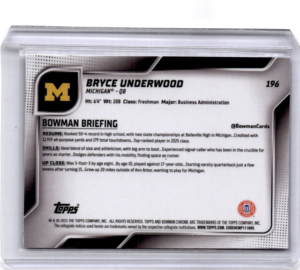 2025 Bowman University Chrome Sapphire #196 Bryce Underwood