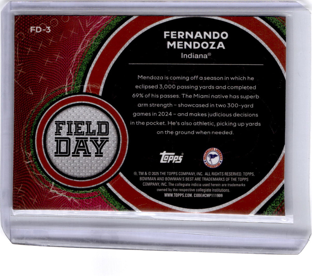 2025 Bowman University Best #FD-3 Fernando Mendoza Field Day