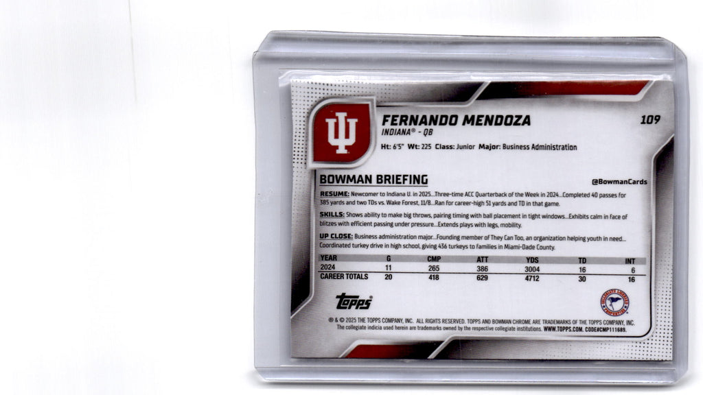 2025 Bowman University Chrome #109 Fernando Mendoza
