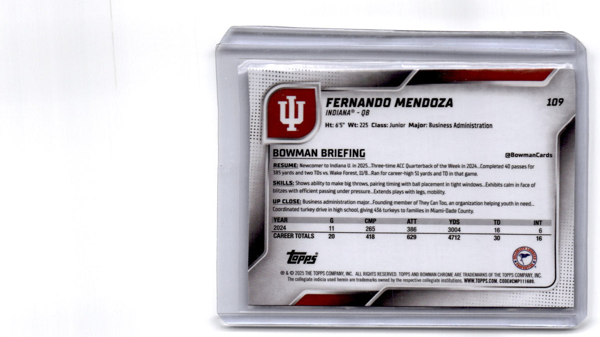 2025 Bowman University Chrome #109 Fernando Mendoza