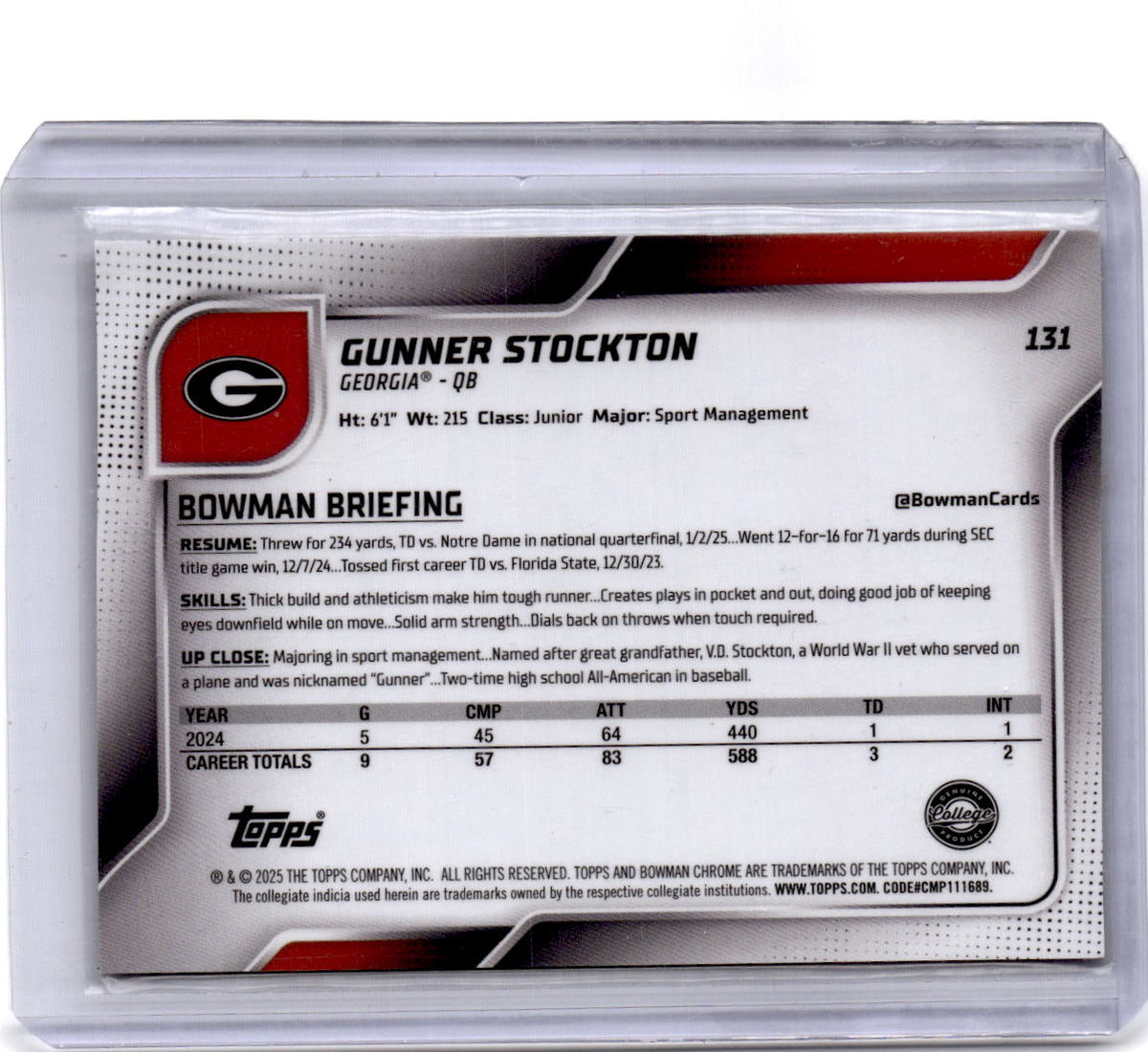 2025 Bowman University Chrome #131 Gunner Stockton Gold Refractor #/50