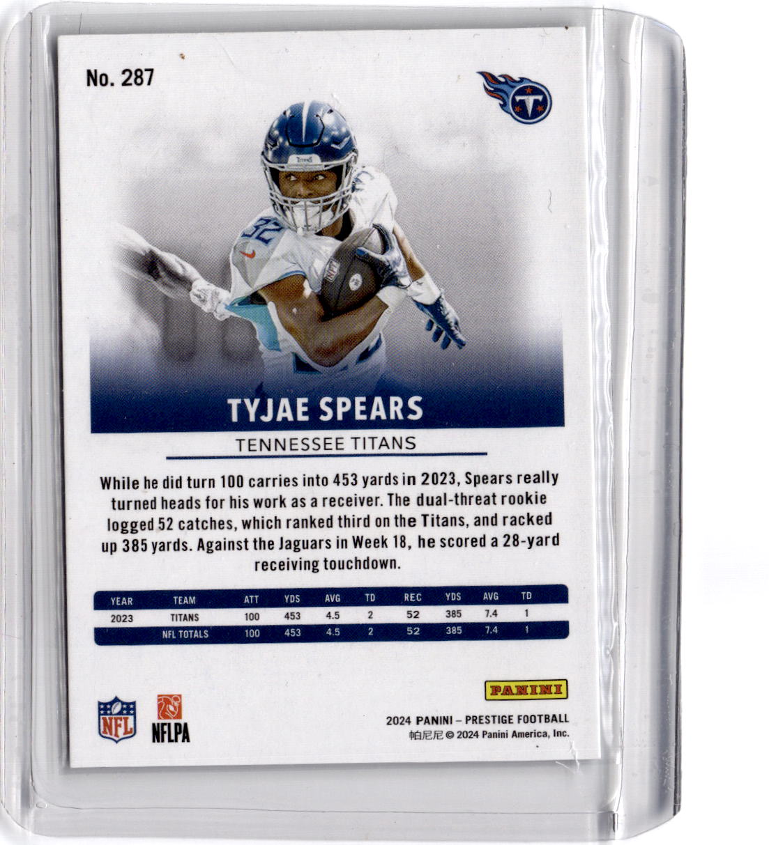 2024 Panini Prestige #287 Tyjae Spears Platinum Xtra Points #/10