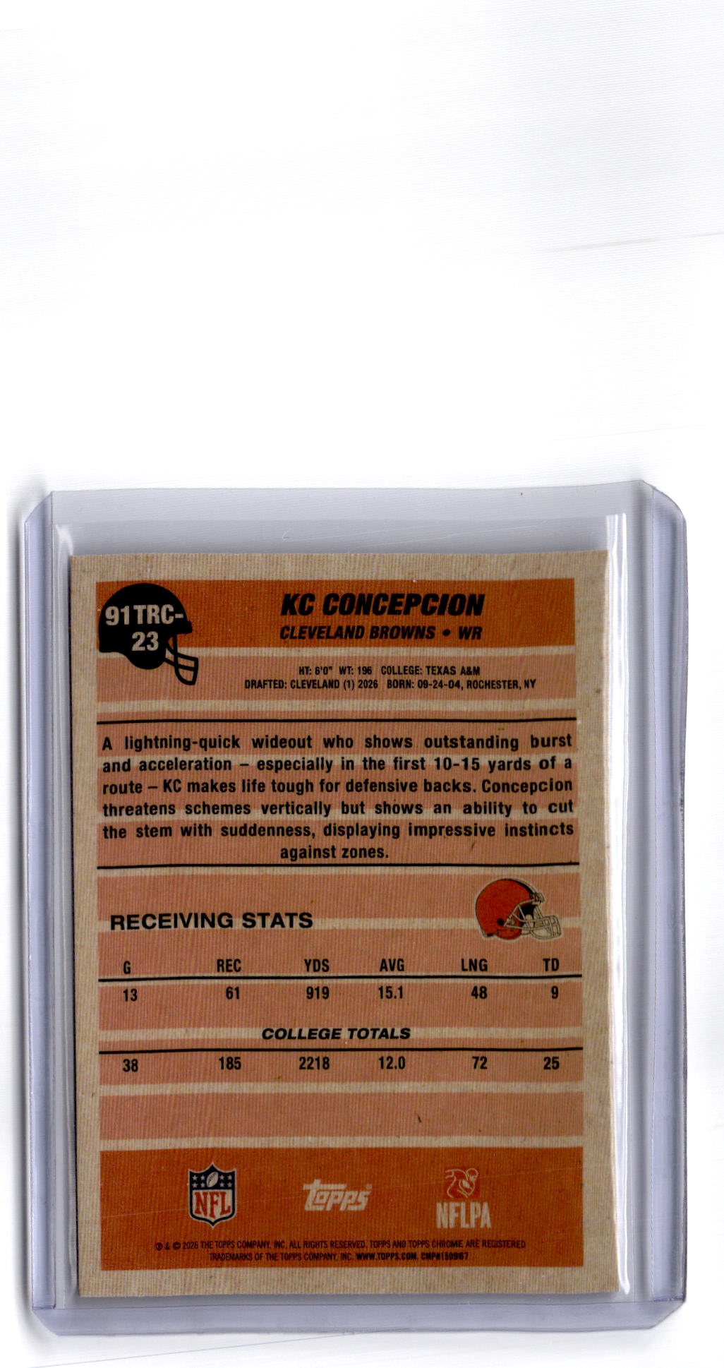 2026 Topps Flagship #91TRC-23 KC Concepcion 1991 Topps Football Rookies Chrome