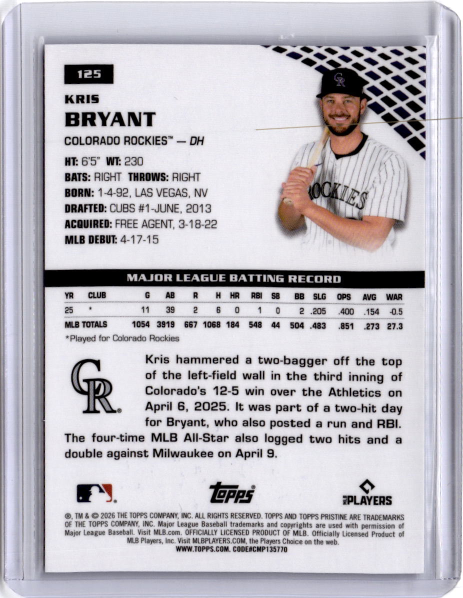 2026 Topps Pristine #125 Kris Bryant Blue Refractor #/75