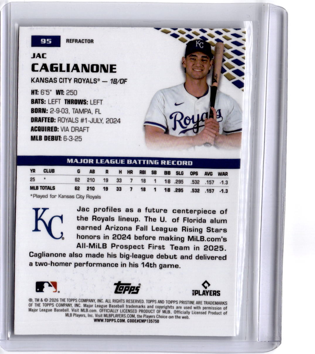 2026 Topps Pristine #95 Jac Caglianone Refractor
