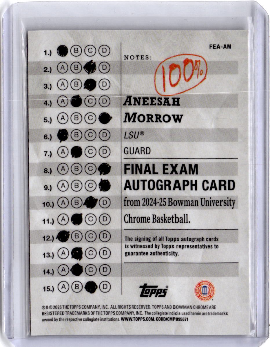 2024-25 Bowman University Chrome #FEA-AM Aneesah Morrow Final Exam Autographs