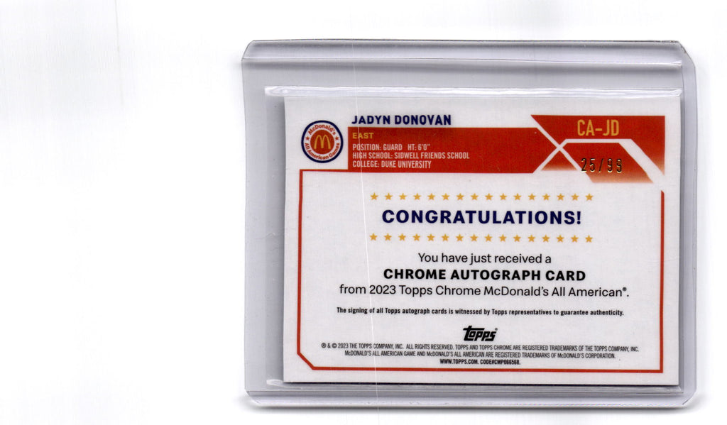 2023 Topps Chrome McDonald's All American Jadyn Donovan Autographs aqua/99