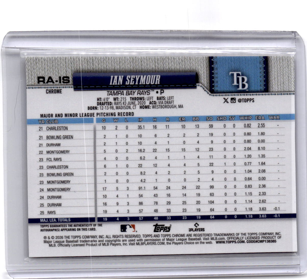 2026 Topps Chrome #RA-IS Ian Seymour Retail Rookie Autographs Gold Lava/50
