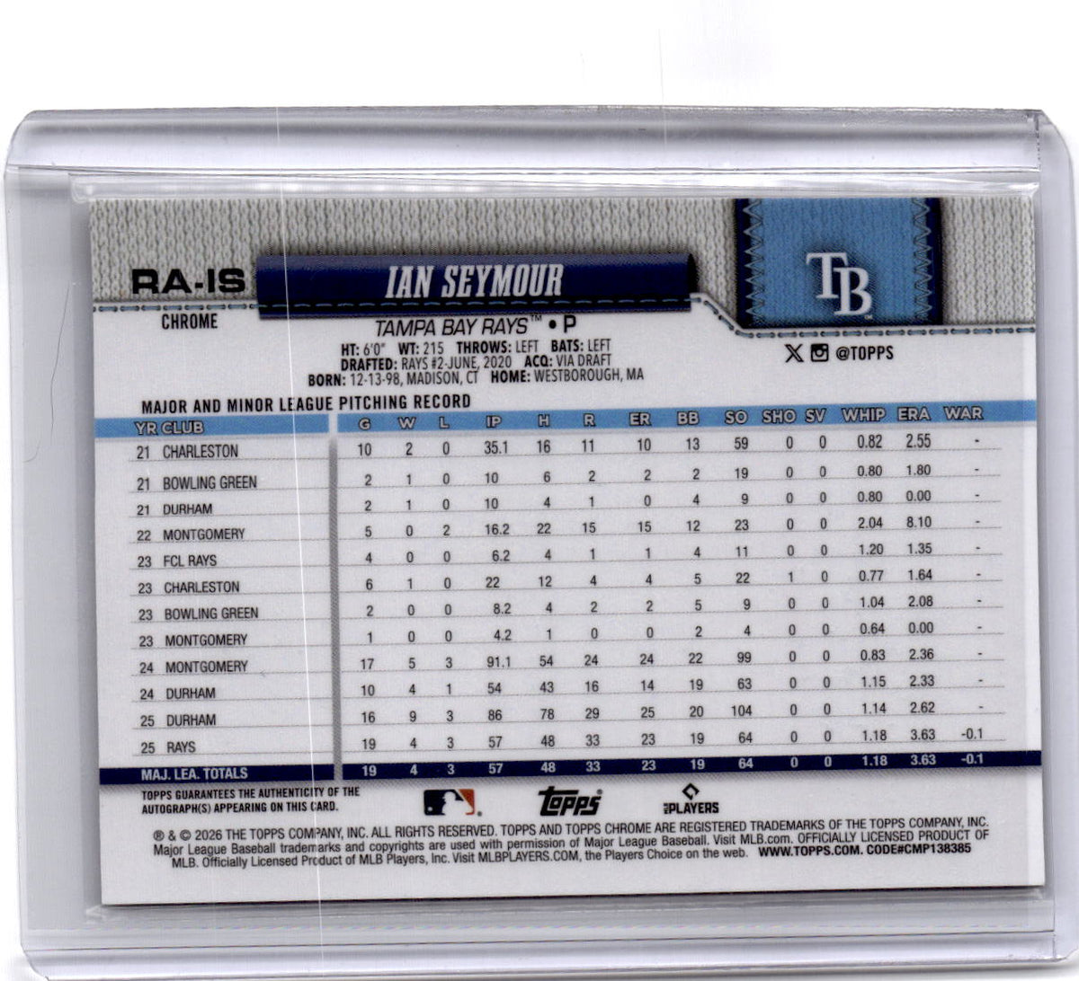 2026 Topps Chrome #RA-IS Ian Seymour Retail Rookie Autographs Gold Lava/50