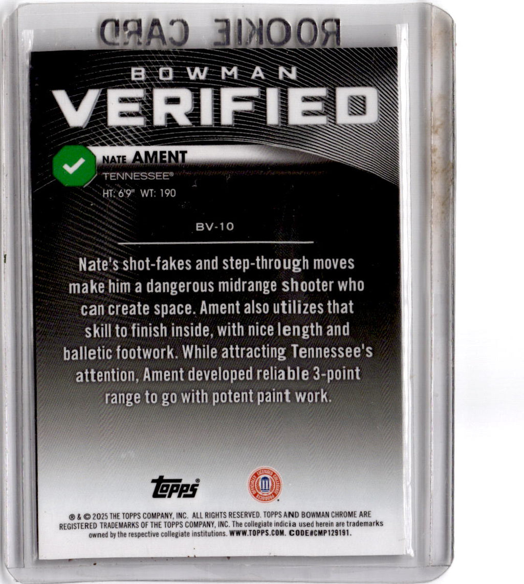 2025-26 Bowman #BV-10 Nate Ament Bowman Verified Orange Refractor #/25