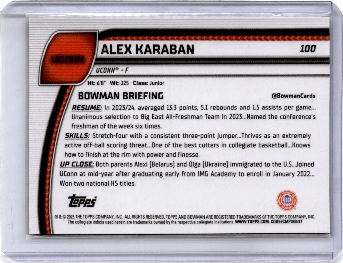 2024-25 Bowman University Chrome #100 Alex Karaban Black Refractor #/10