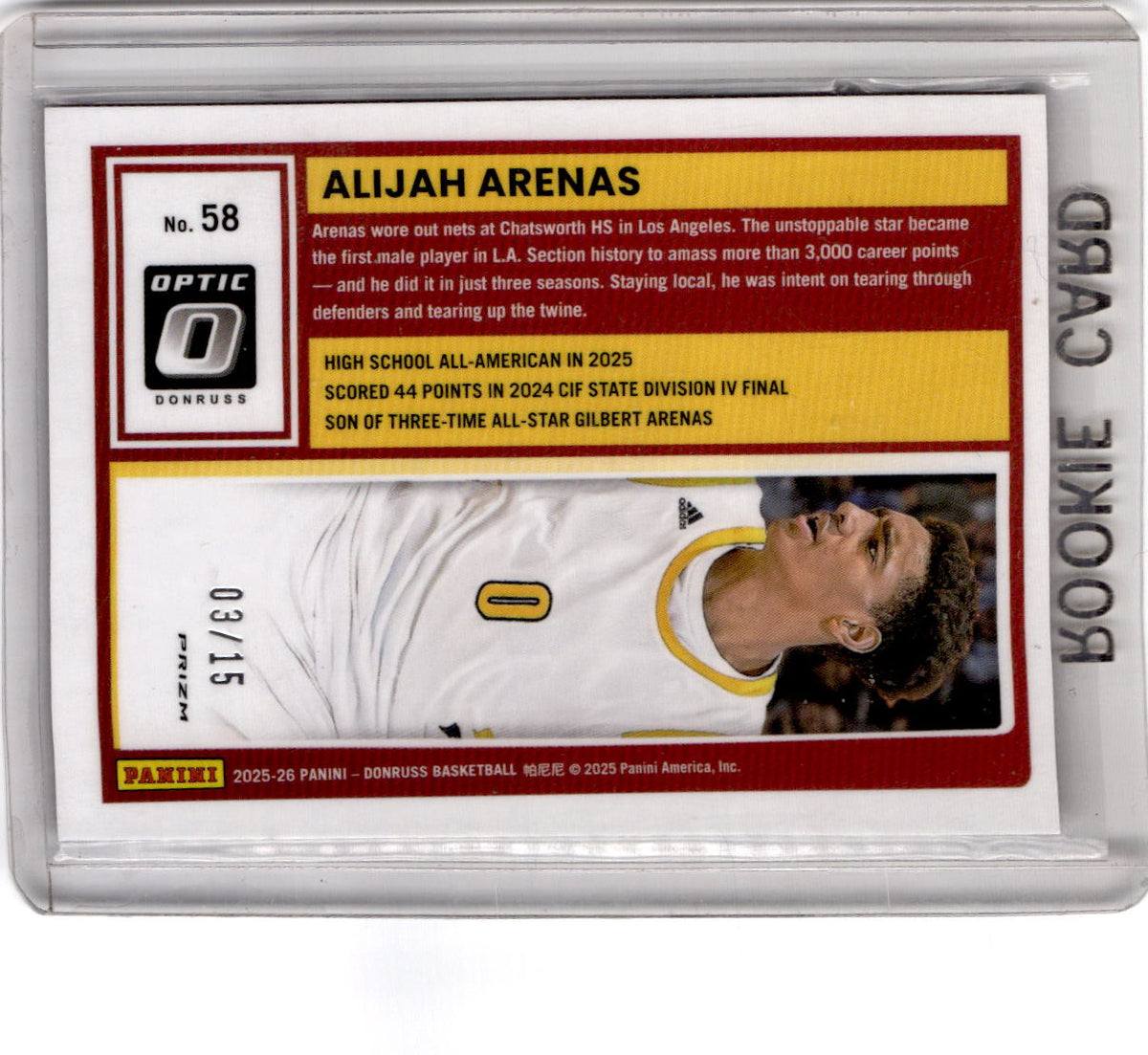2025-26 Donruss #58 Alijah Arenas Optic Black Pandora #/15