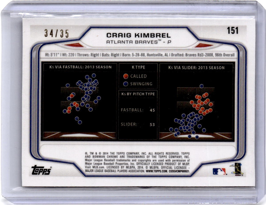 2014 Bowman Chrome #151 Craig Kimbrel Black Static Refractors #/35