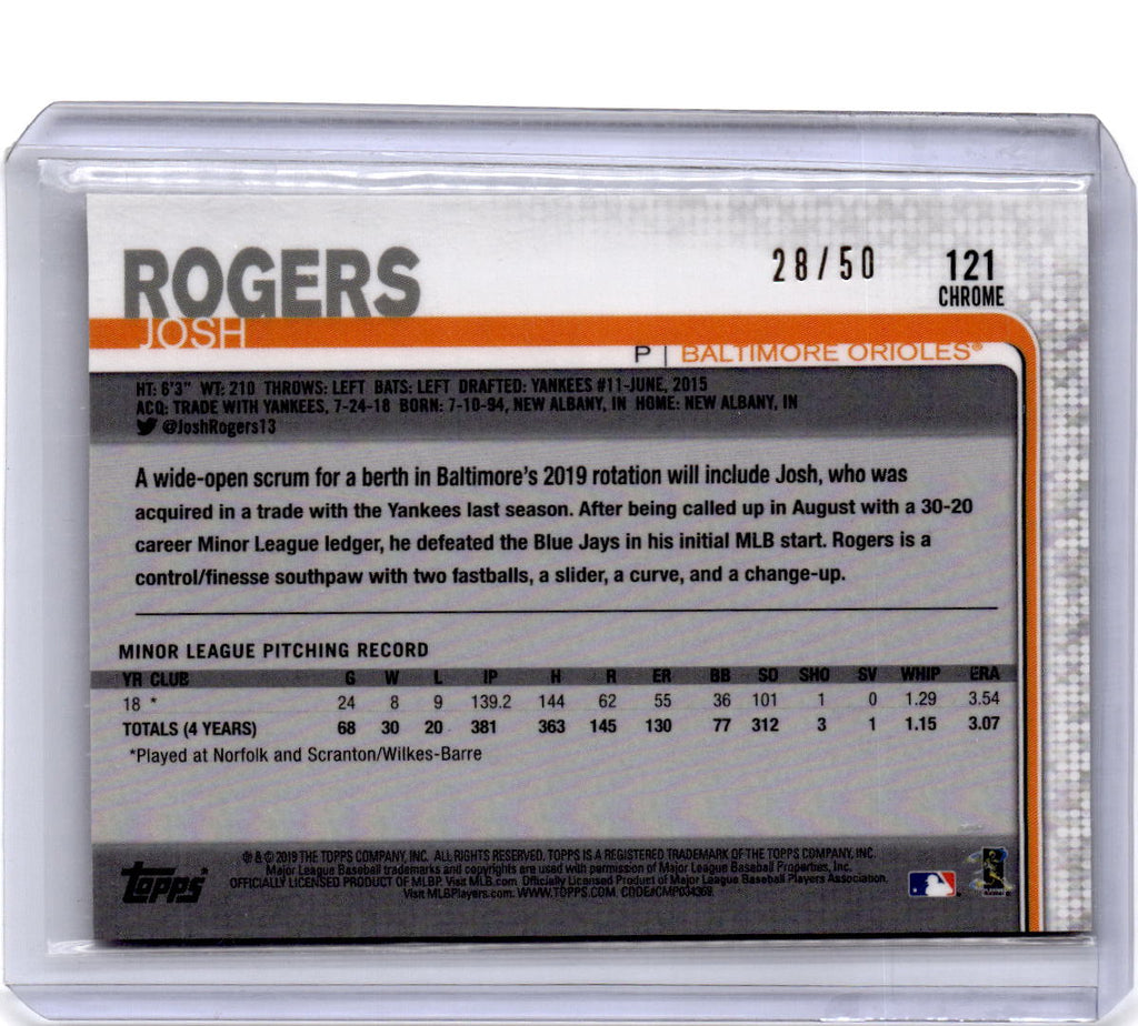 2019 Topps Chrome #121 Josh Rogers Gold Wave Refractor #/50
