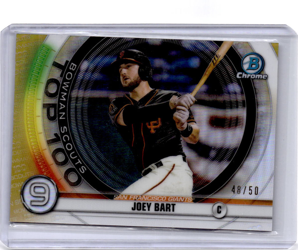 2020 Bowman #BTP-9 Joey Bart Chrome Bowman Scouts Top 100 Gold Refractor #/50