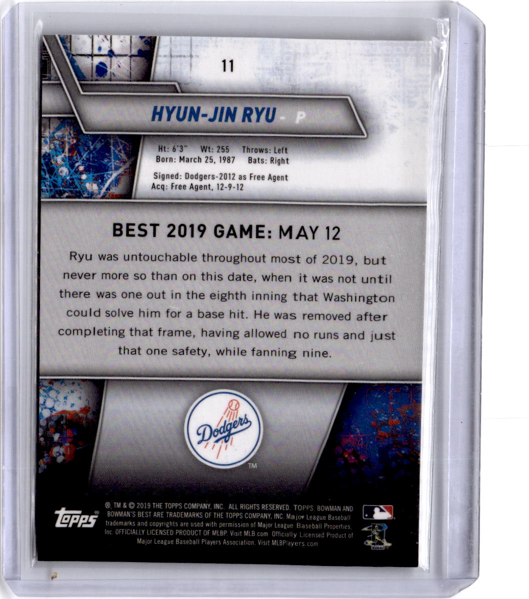 2019 Bowman's Best #11 Hyun-Jin Ryu Gold Refractor #/50