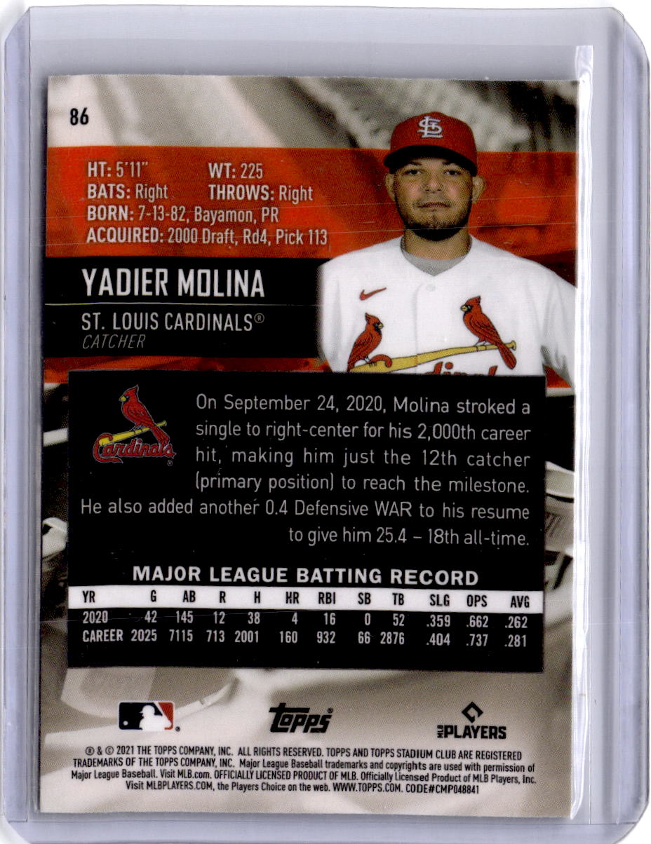 2021 Stadium Club Chrome #86b Yadier Molina 1991 Design Variation