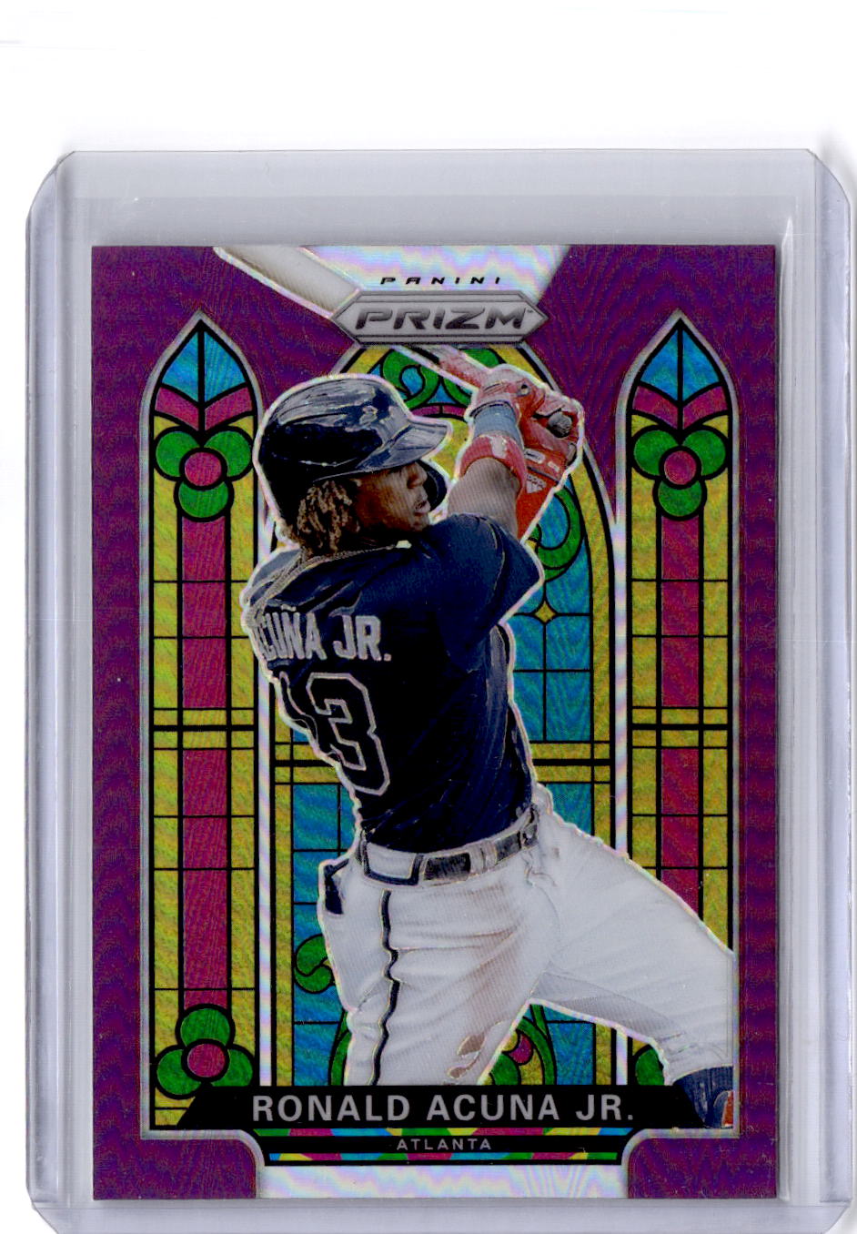 2021 Panini Prizm #SG-4 Ronald Acuna Jr. Stained Glass Purple Prizm